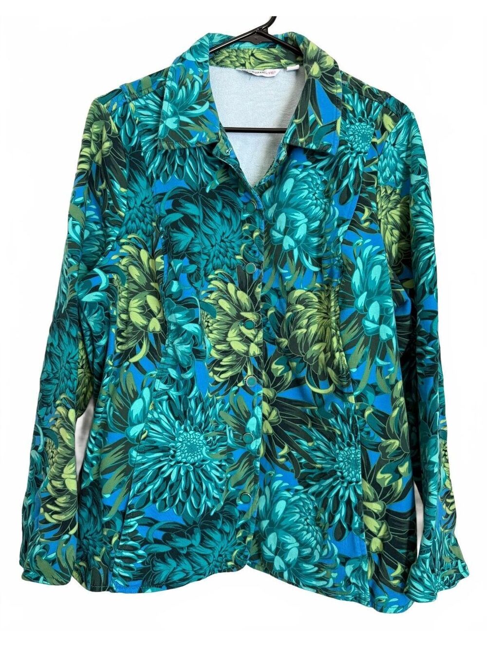 Isaac Mizrahi Live Women's Blazer Jacket Size 2X Retro Tropical Floral Blue
